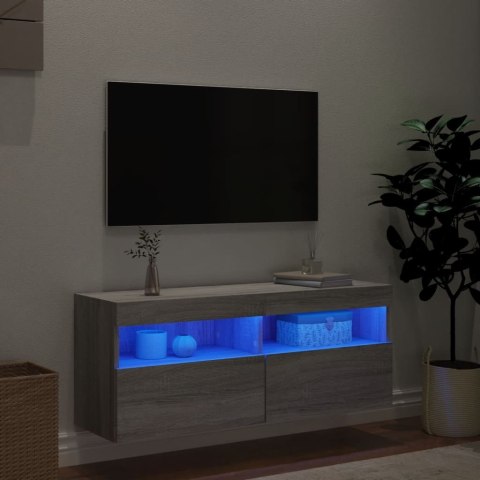 ŚCIENNA SZAFKA TV Z LED SZARY DĄB SONOMA 100X30X40CM