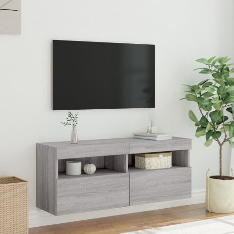 ŚCIENNA SZAFKA TV Z LED SZARY DĄB SONOMA 100X30X40CM