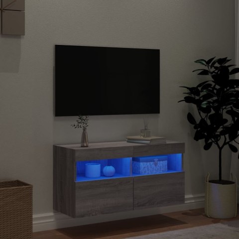 ŚCIENNA SZAFKA TV Z LED SZARY DĄB SONOMA 80X30X40CM