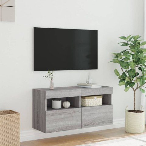 ŚCIENNA SZAFKA TV Z LED SZARY DĄB SONOMA 80X30X40CM