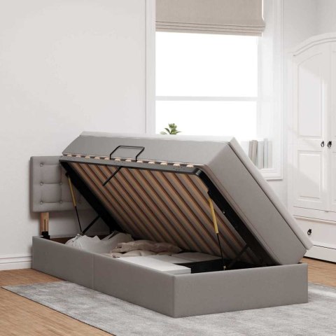 VidaXL Łóżko z miejscem na przechowywanie i LED Ciemnoszary tkanina