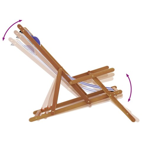 VidaXL Składane krzesło plażowe, niebiesko-białe, eukaliptus i tkanina