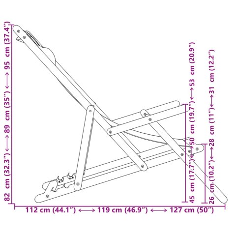 VidaXL Składane krzesło plażowe, niebiesko-białe, eukaliptus i tkanina