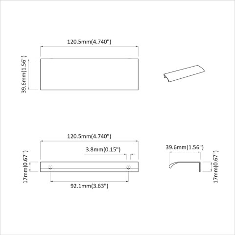 UCHWYT 725 SZT. CZARNY 120X39.6X17MM ALUMINIUM