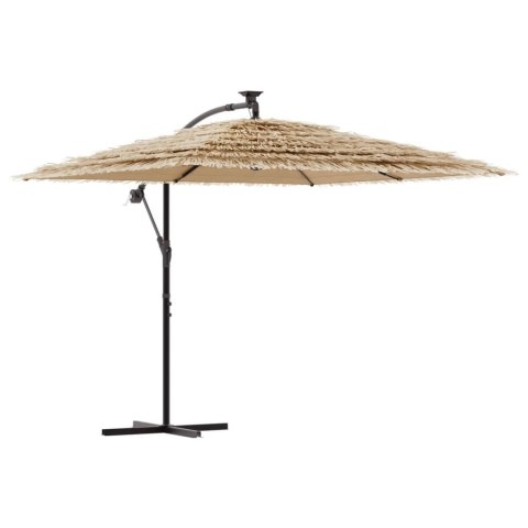 PARASOL OGRODOWY BOCZNY HAWAI LED SŁOMIANY KORBA 246CM BRĄZOWY UV MOCNY