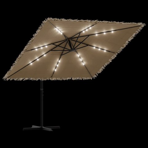 PARASOL OGRODOWY BOCZNY HAWAI LED SŁOMIANY KORBA 246CM BRĄZOWY UV MOCNY