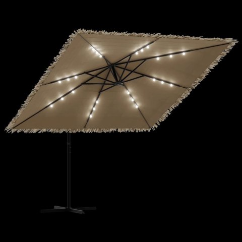 PARASOL OGRODOWY Z LED HAWAI STALOWY SŁUPEK BRĄZOWY 269X269X235CM