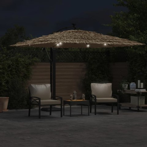 PARASOL OGRODOWY Z LED STALOWY SŁUPEK BRĄZOWY 290X290X238CM