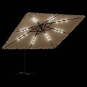 PARASOL OGRODOWY Z LED STALOWY SŁUPEK BRĄZOWY 290X290X238CM