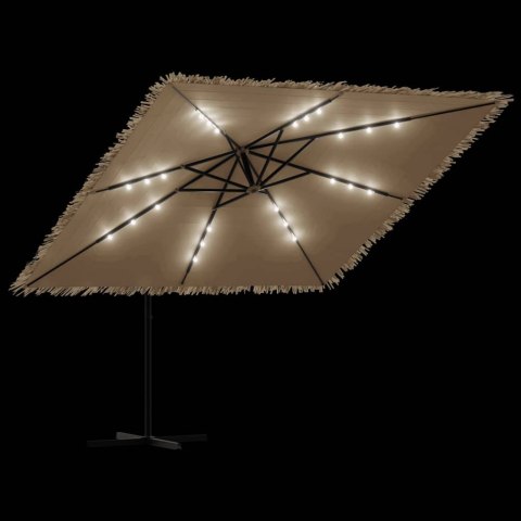 PARASOL OGRODOWY Z LED STALOWY SŁUPEK BRĄZOWY 290X290X238CM
