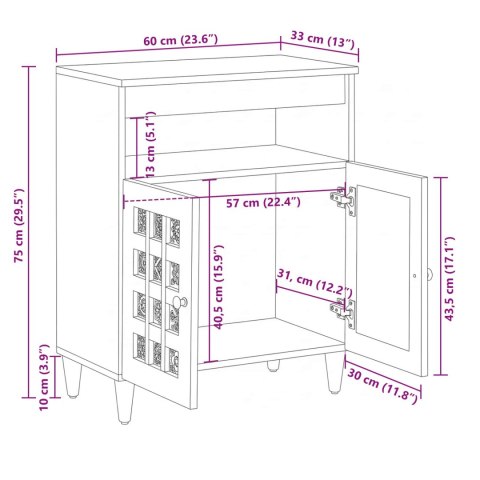BUFET Z DRZWIAMI NATURALNY 60X33,5X75CM DREWNO Z MANGO