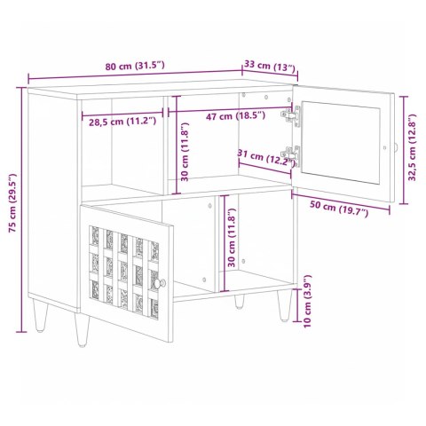 BUFET Z DRZWIAMI NATURALNY 80X33,5X75CM DREWNO Z MANGO