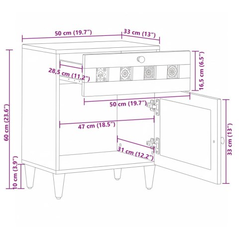 SZAFKA NOCNA NATURALNY 50X33X60CM DREWNO Z MANGO