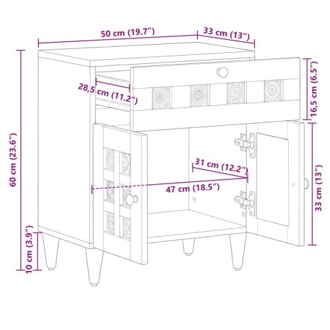 SZAFKA NOCNA NATURALNY 50X33X60CM DREWNO Z MANGO