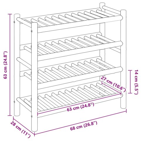 STOJAK NA BUTY Z PÓŁKĄ NATURALNY 68X28X63CM BAMBUS