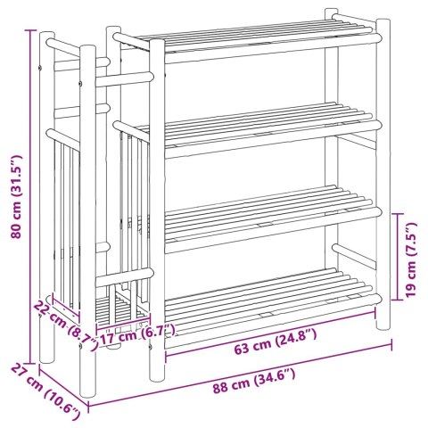 STOJAK NA BUTY Z PÓŁKĄ NATURALNY 88X27X80CM BAMBUS