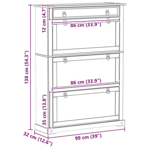 SZAFKA NA BUTY Z SZUFLADĄ Z PÓŁKĄ CORONA BIAŁY 99X32X138CM