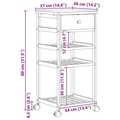 VidaXL Wózek kuchenny z kółkami Naturalny 37 x 36 x 80 cm Bambus