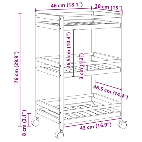 VidaXL Wózek kuchenny z kółkami Naturalny 46 x 38 x 76 cm Bambus