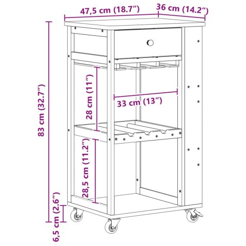 VidaXL Wózek kuchenny z kółkami Naturalny 47,5 x 36 x 83 cm Bambus