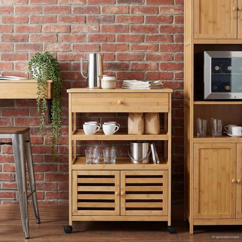 VidaXL Wózek kuchenny z kółkami Naturalny 59,5 x 36 x 82 cm Bambus