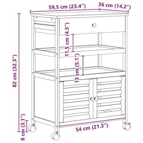 VidaXL Wózek kuchenny z kółkami Naturalny 59,5 x 36 x 82 cm Bambus