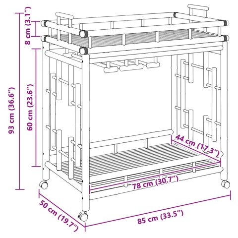WÓZEK NA WINO Z KÓŁKAMI NATURALNY 85X50X93CM BAMBUS