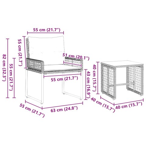 ZESTAW MEBLI OGRODOWYCH Z PODUSZKĄ 3 EL. CZARNY I BIAŁY