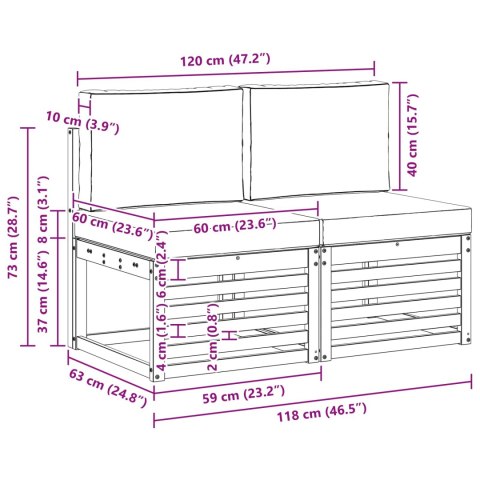 2 SZTUKA ŚRODKOWA SOFA OGRODOWA LITE DREWNO AKACJI NATURALNY