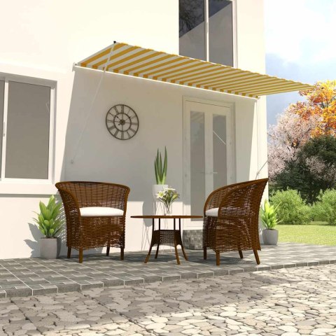 MARKIZA ZWIJANA RĘCZNA OSŁONA OKNA BALKONU 400X150CM ŻÓŁTO-BIAŁA
