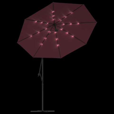 PARASOL WISZĄCY LED OGRODOWY WINNA CZERWIEŃ 300X254CM SOLIDNY SŁUPEK
