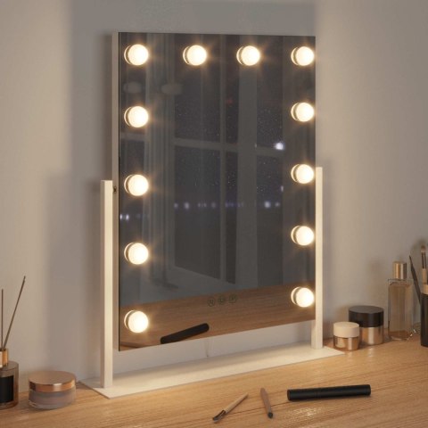 LUSTRO LED DO TOALETKI BIAŁA 44X10X53CM SZKŁO I STAL