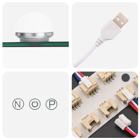 LUSTRO LED DO TOALETKI BIAŁY 50X10X44CM SZKŁO I STAL