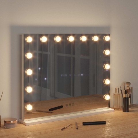LUSTRO LED DO TOALETKI BIAŁA 58X10X47CM SZKŁO I STAL