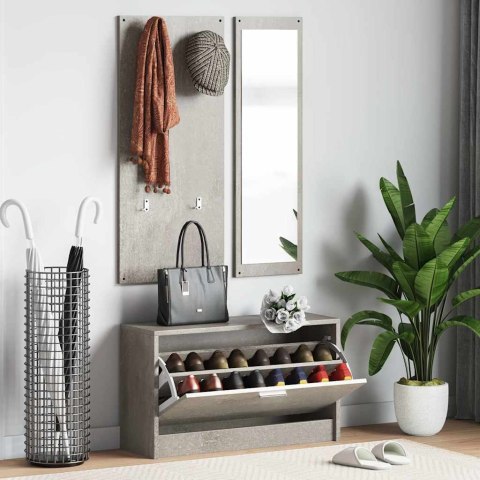 SZAFKA NA BUTY Z LUSTREM I WIESZAKIEM SZAROŚĆ BETONU