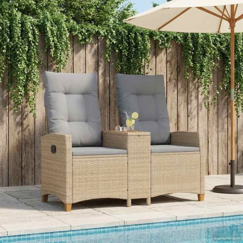 LEŻANKA Z STOLIKIEM BEŻOWY I JASNOSZARY 126X65X112CM