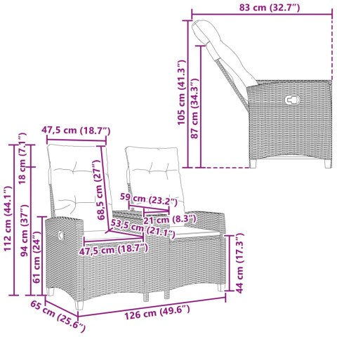 LEŻANKA Z STOLIKIEM CZARNY I KREMOWO-BIAŁY 126X65X112CM
