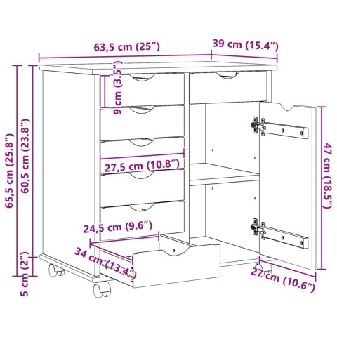 ROLKOWA SZAFKA BIAŁY 63,5X39X65,5CM LITE DREWNO SOSNOWE