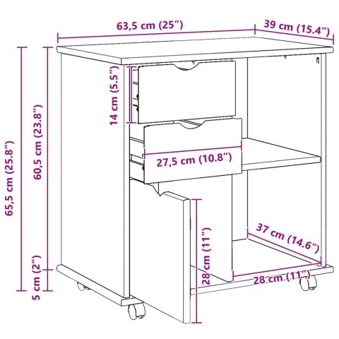 ROLKOWA SZAFKA BIAŁY 63,5X39X65,5CM LITE DREWNO SOSNOWE