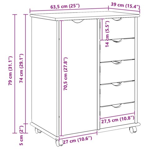 ROLKOWA SZAFKA CZARNY 63,5X39X79CM LITE DREWNO SOSNOWE