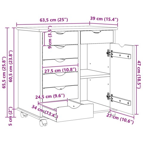 ROLKOWA SZAFKA SZARY 63,5X39X65,5CM LITE DREWNO SOSNOWE