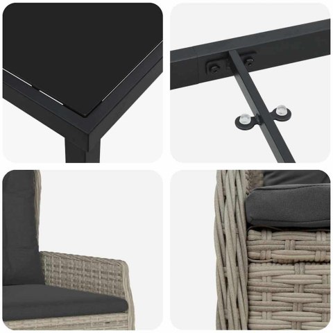 ZESTAW DO JADALNI W OGRODZIE 7 EL. JASNOSZARY POLIRATTAN