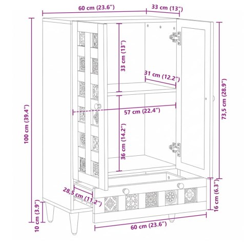 SZAFA KOMODA Z DREWNA MANGO 60X33,5X100CM RĘCZNIE MALOWANE PŁYTKI CERAMICZNE
