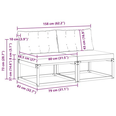 2 SZTUKA ŚRODKOWA SOFA OGRODOWA LITE DREWNO AKACJI NATURALNY