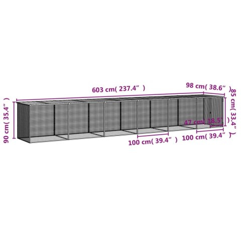 KLATKA DLA KURCZĄT Z DACHEM ANTRACYTOWA 603X98X90CM STAL