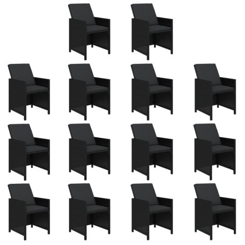 VidaXL 15-cz. zestaw mebli ogrodowych z poduszkami, polirattan, czarny