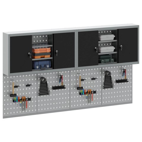 VidaXL Zestaw szafek narzędziowych z półką Z blokadą 6 pcs Czarny