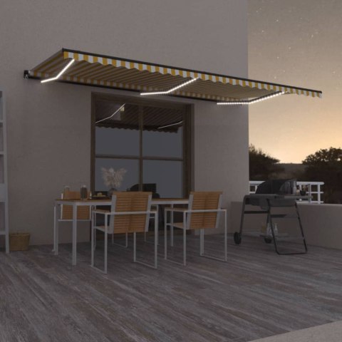 RĘCZNIE ZWIJANA MARKIZA Z LED 600X350CM ŻÓŁTO-BIAŁA