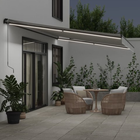 RĘCZNIE ZWIJANA MARKIZA Z LED ANTRACYTOWO-BIAŁA 600X350CM