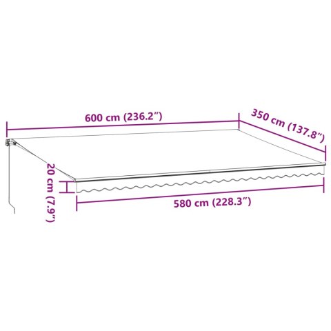 RĘCZNIE ZWIJANA MARKIZA Z LED ANTRACYTOWO-BIAŁA 600X350CM